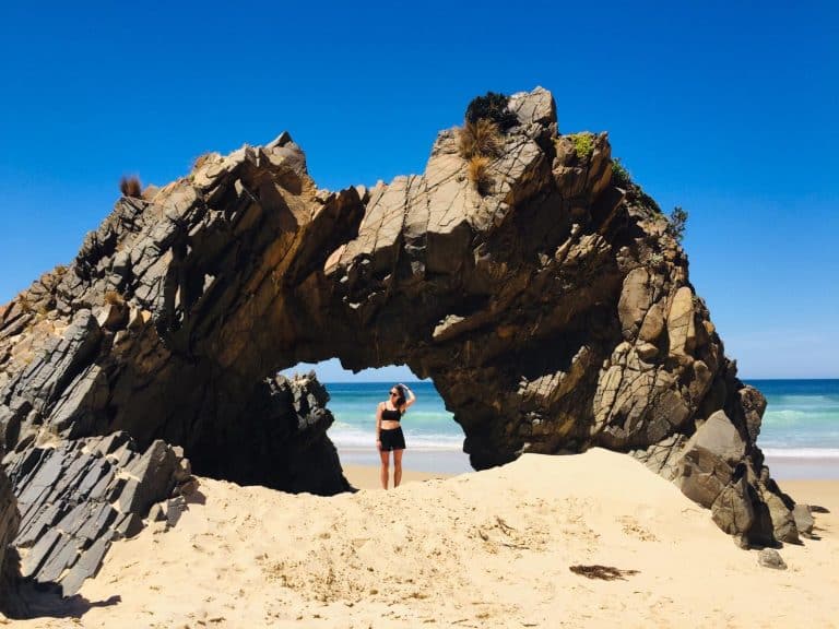 Beck at the Bruny Island arch on the Cape Queen Elizabeth walk