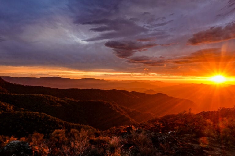 A sunrise at Wrights Lookout, along the Wrights Lookout Walking Track in New England National Park