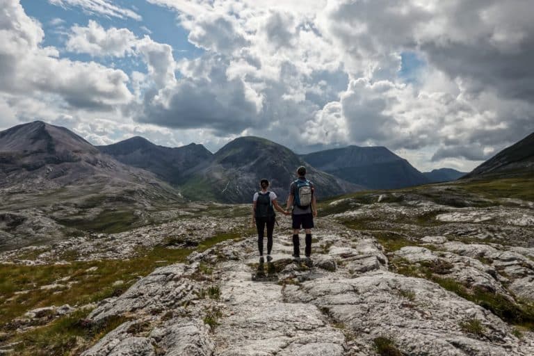 Dan and Beck stand at the top of the Beinn Eighe Mountain trail