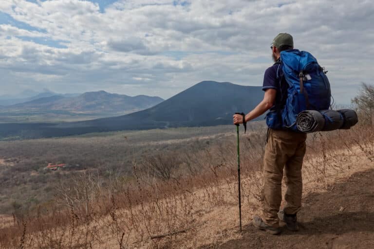 Dan with hiking gear in his backpack