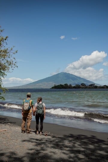 Dan and Beck enjoy views fro the beach at Charco Verde Ometepe