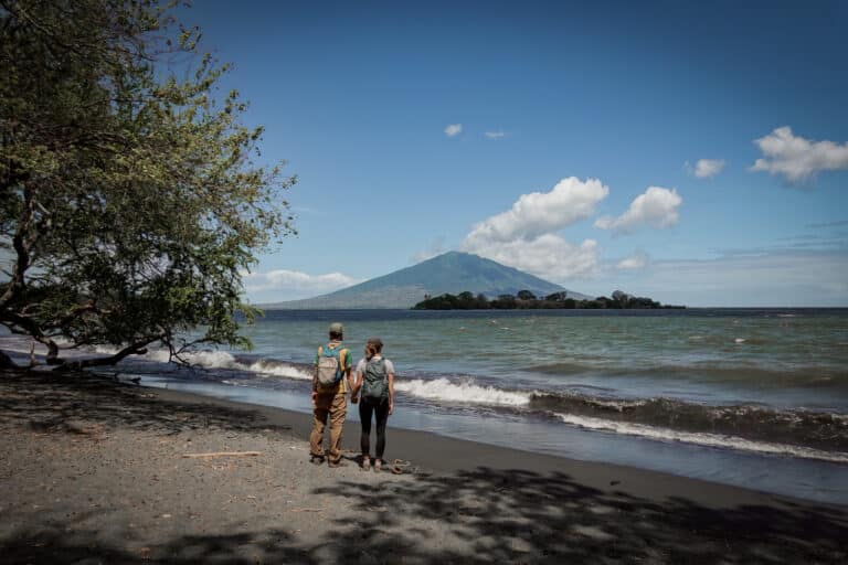 Dan and Beck enjoy views fro the beach at Charco Verde Ometepe