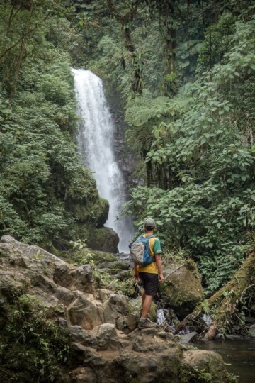 Dan admires Templo Waterfall, one of the best waterfalls at the La Paz Waterfall Gardens in Costa Rica
