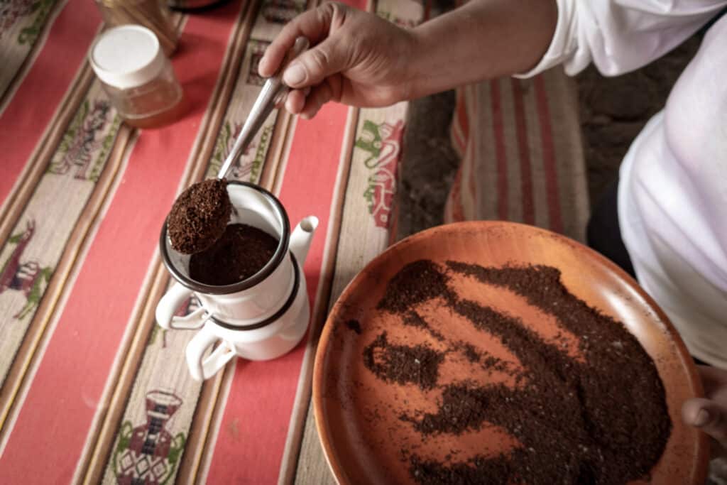 The ground coffee is tasted by Dan and Beck