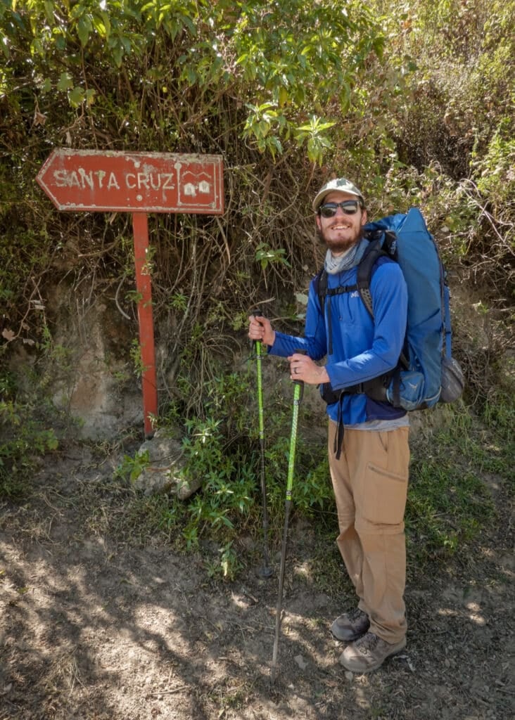 A Santa Cruz Trek sign in Cashapampa