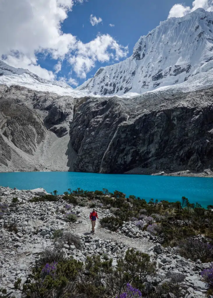 Dan is hiking near a lake in Huaraz, Peru