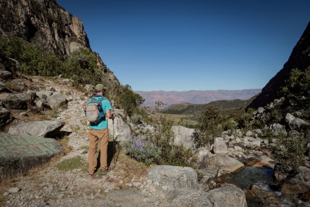 Dan looking back down the valley on the hike in Huaraz, returning to Carhuaz