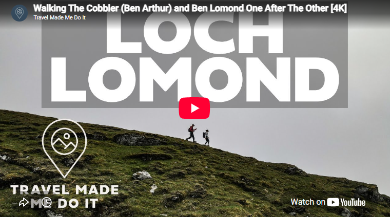 Dan and Beck walk in misty conditions near the top of Ben Lomond