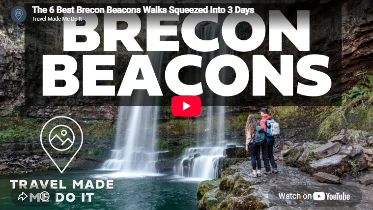 Beck and Dan look at a waterfall in the Brecon Beacons