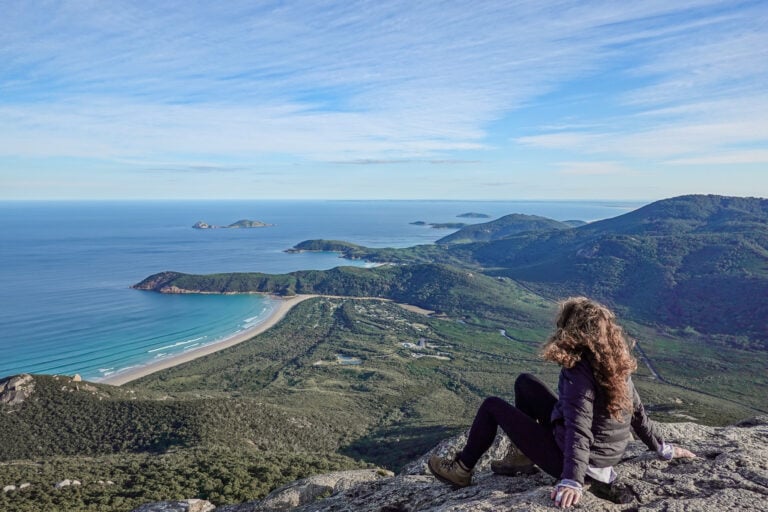 Beck sits at the summit of Mount Oberon in Wilsons Prom