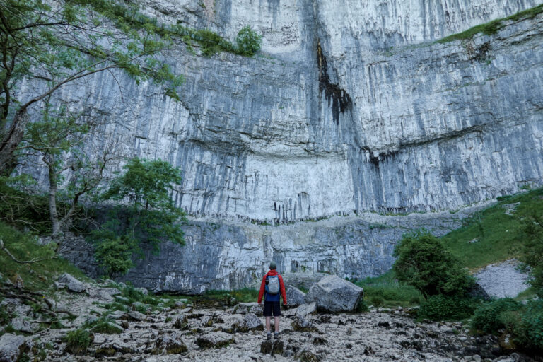 Dan at Malham Cove (a Harry Potter filming location), near the town of Malham and its campsites, pubs and hotels such as Beck Hall Malham