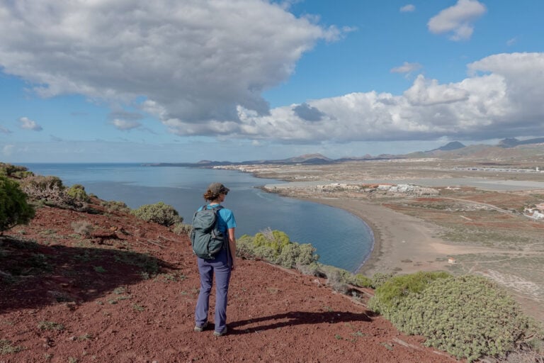 Beck looks at Playa de la Tejita from Montaña Roja in Tenerife