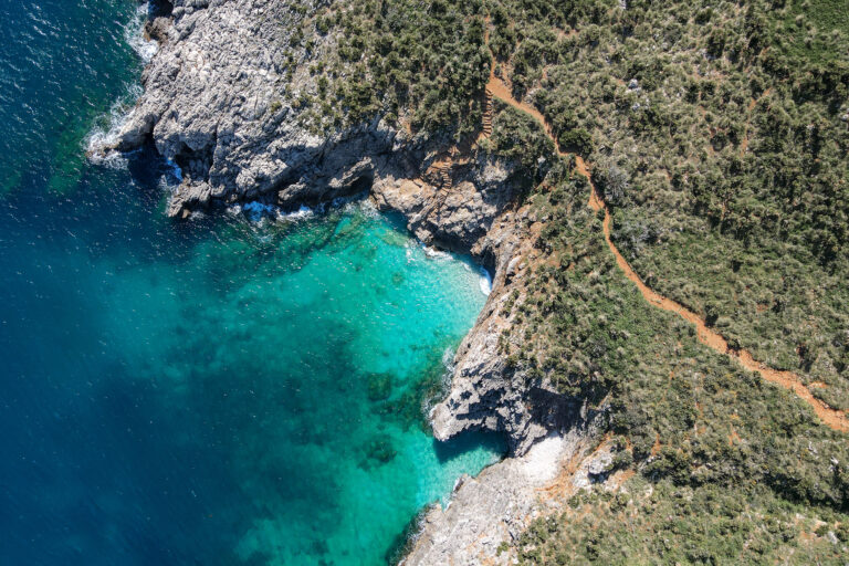 An aerial shot of Cala Marinella, Zingaro Nature Reserve, Sicily