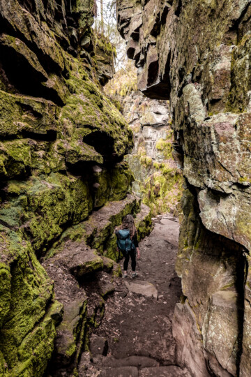 Beck walking through Lud's Church Peak District