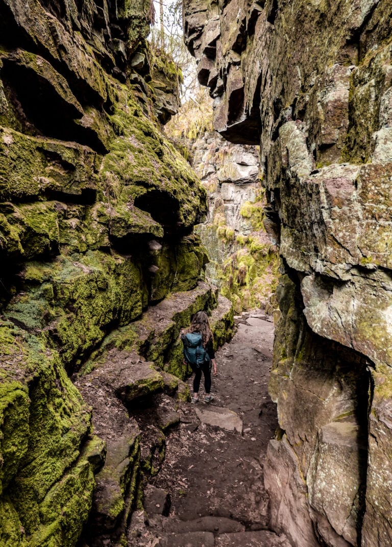 Beck walking through Lud's Church Peak District