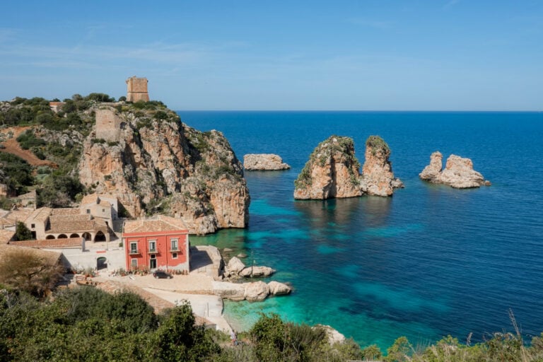 An old tuna factory called Tonnara di Scopello located by the sea