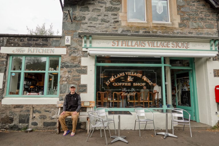 Dan at the St Fillans Village Store, overlooking Loch Earn, near Lochearnhead