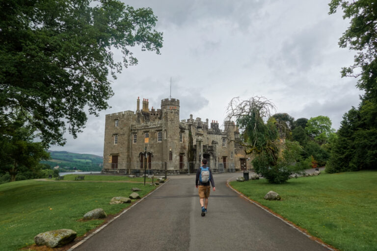 Dan walks towards Balloch Castle, near Loch Lomond