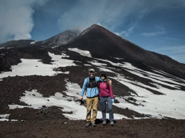 Dan and Beck doing a guided Mount Etna hiking tour