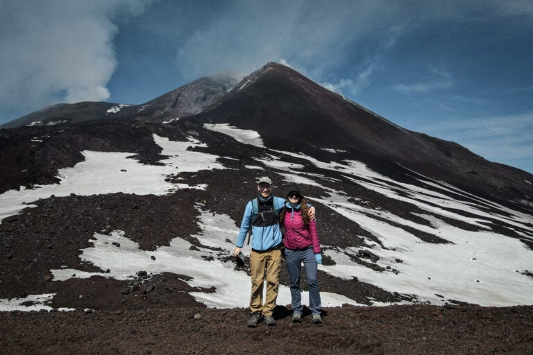Dan and Beck doing a guided Mount Etna hiking tour