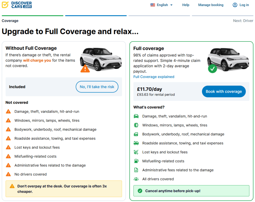 This is a step in the booking process detailed in this Discover Cars rental review