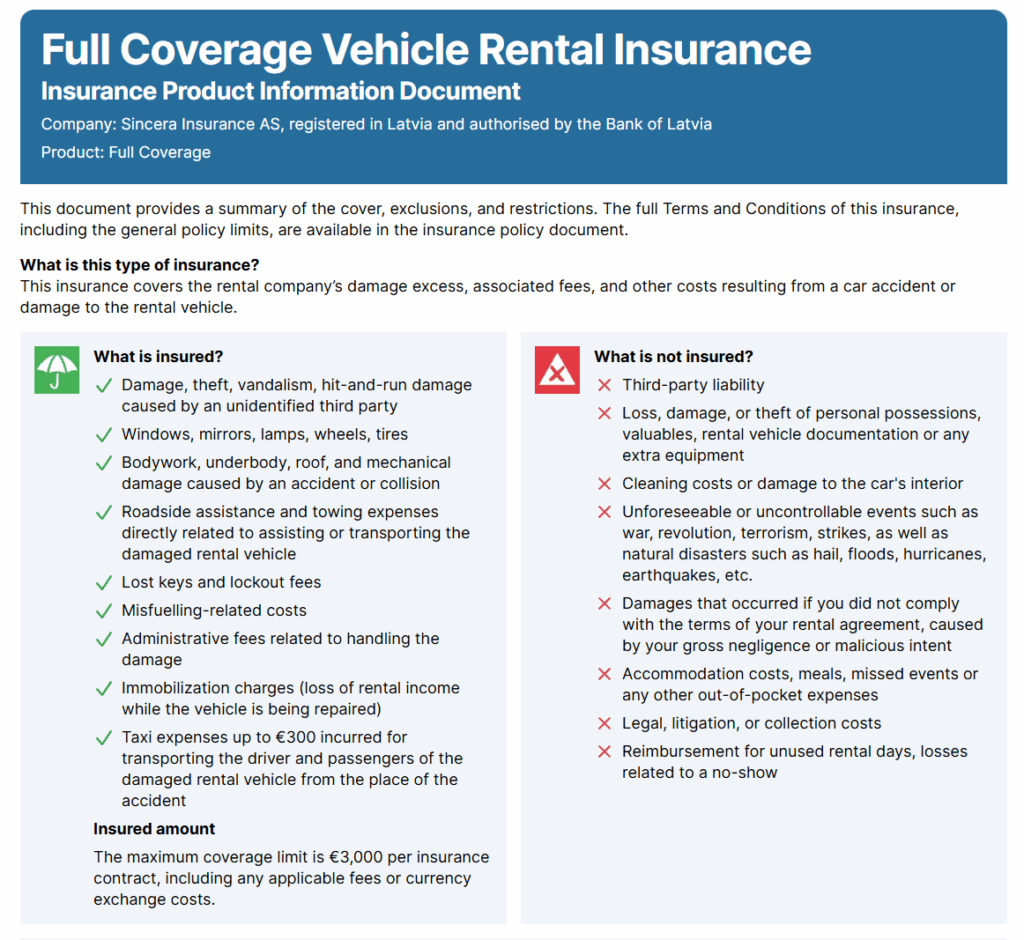 Sincera Insurance Product Information Document