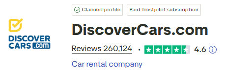 A screenshot of Discover Cars on the Trustpilot website