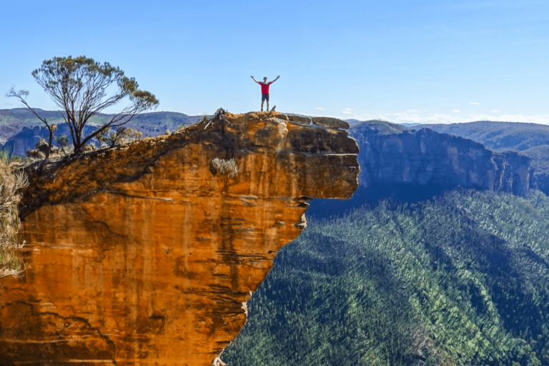 Dan stands on Hanging Rock in the Blue Mountains