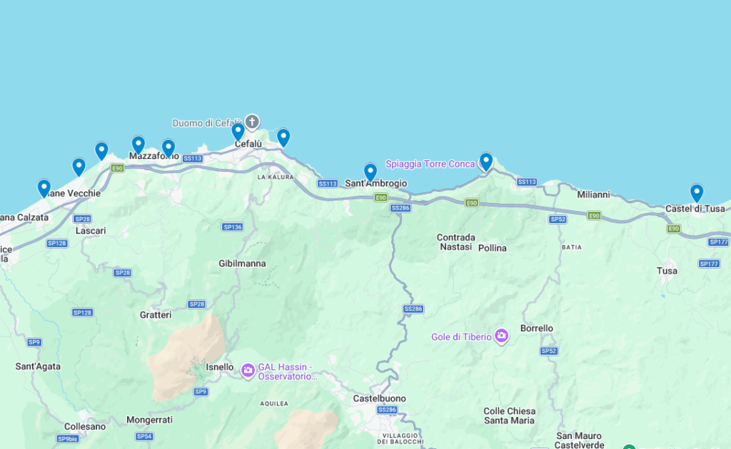 Map of the best beaches in and near Cefal&ugrave;