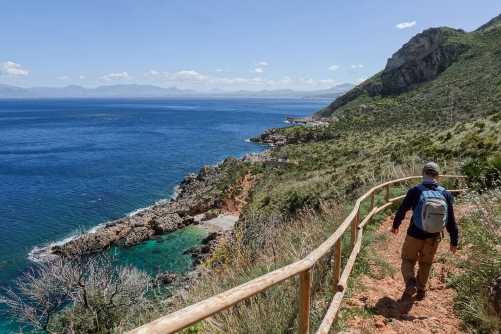 Dan walks on the coastal hike in the Zingaro Nature Reserve in Sicily