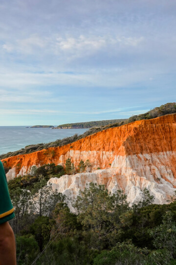 Dan looks at a rock formation called The Pinncales during a road trip on the Sapphire Coast of NSW