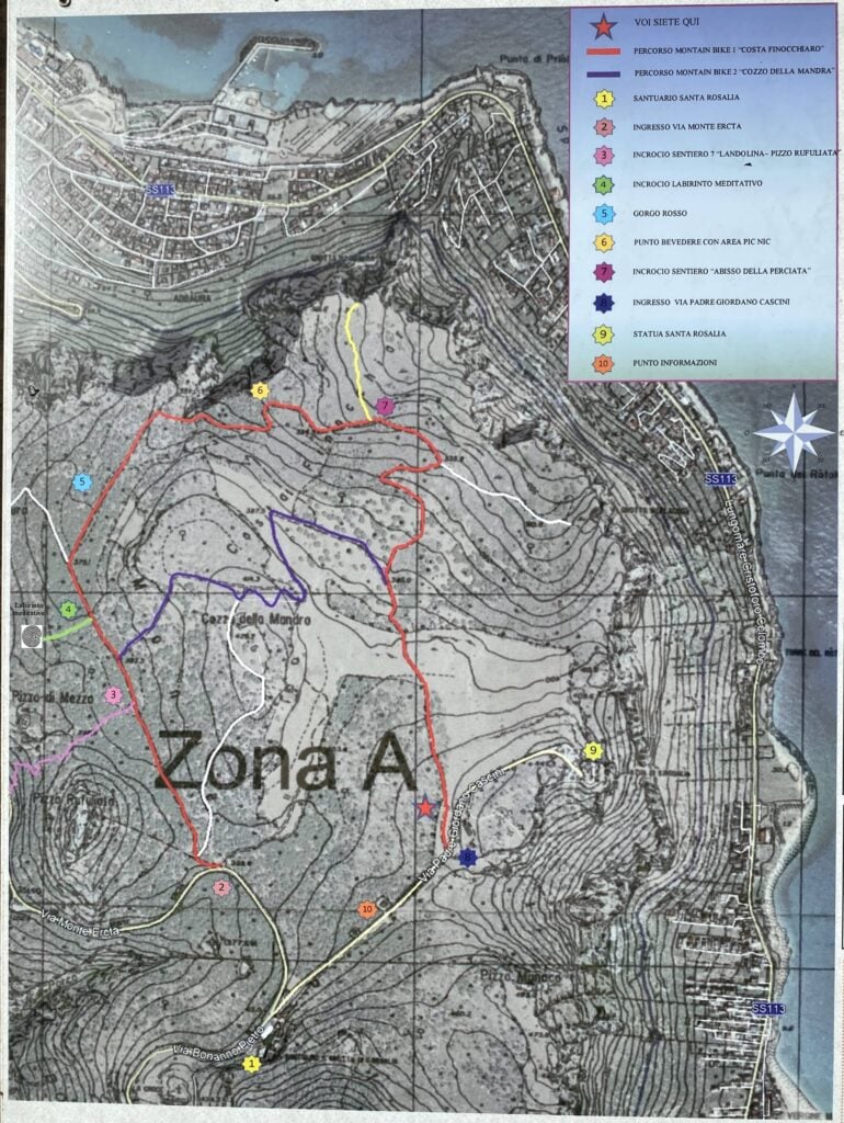A map of the Monte Pellegrino Nature Reserve