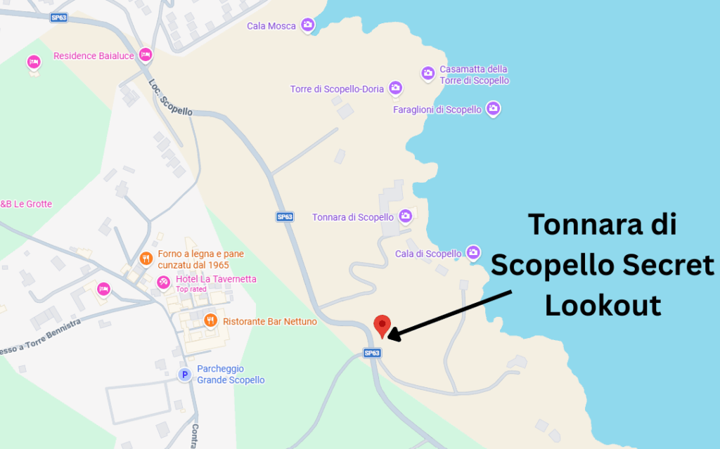 A map showing the location of the Tonnara di Scopello viewpoint that's free to access