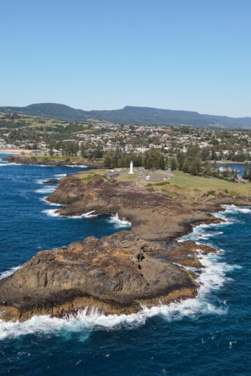 Aerial shot of Blowhole Point in Kiama NSW during a day trip from Sydney