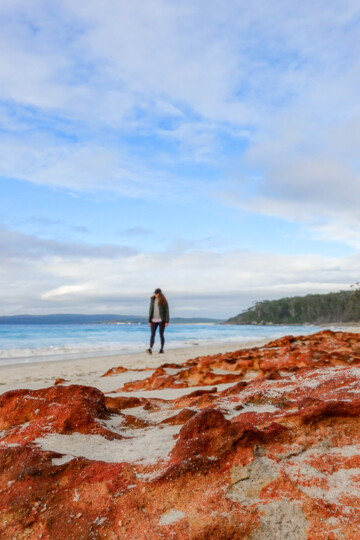 Walking down Nelsons Beach close to camping in Jervis Bay
