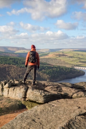 Dan stands on the Bamford Edge rock overhang
