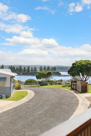 A road within Reflections Holidays Parks in Bermagui leads towards the ocean