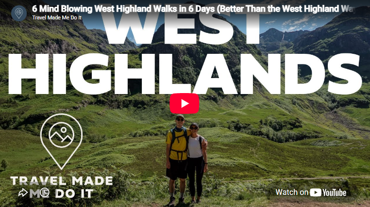 Beck and Dan stand in a mountainous area in the West Highlands of Scotland