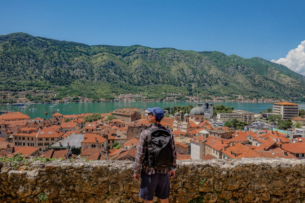 Looking down over Kotor old town from the start of the fortress walk in Montenegro