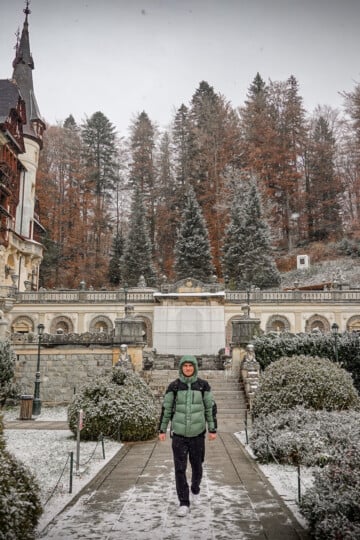 Dan walks near a castle called Peles Castle, which is a destination that should be on any Bucharest 3 day itinerary (long weekend trip)