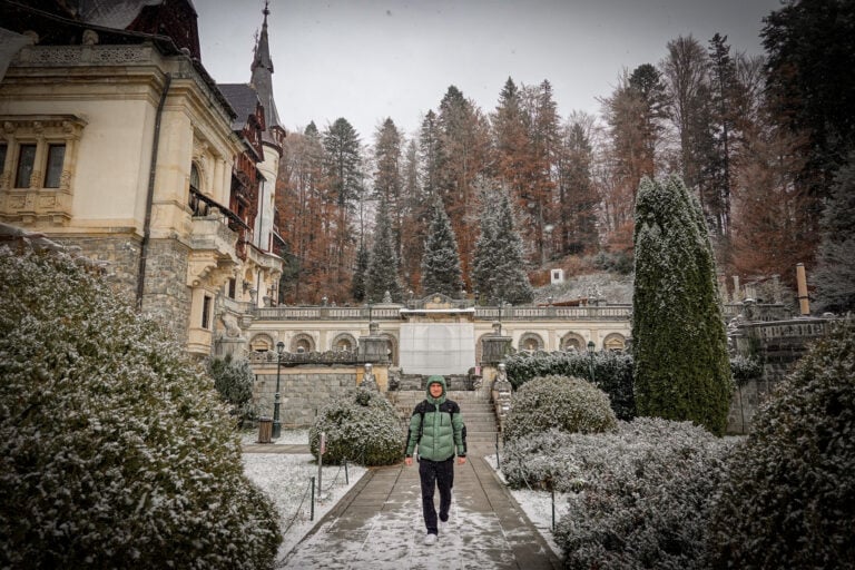 Dan walks near a castle called Peles Castle, which is a destination that should be on any Bucharest 3 day itinerary (long weekend trip)