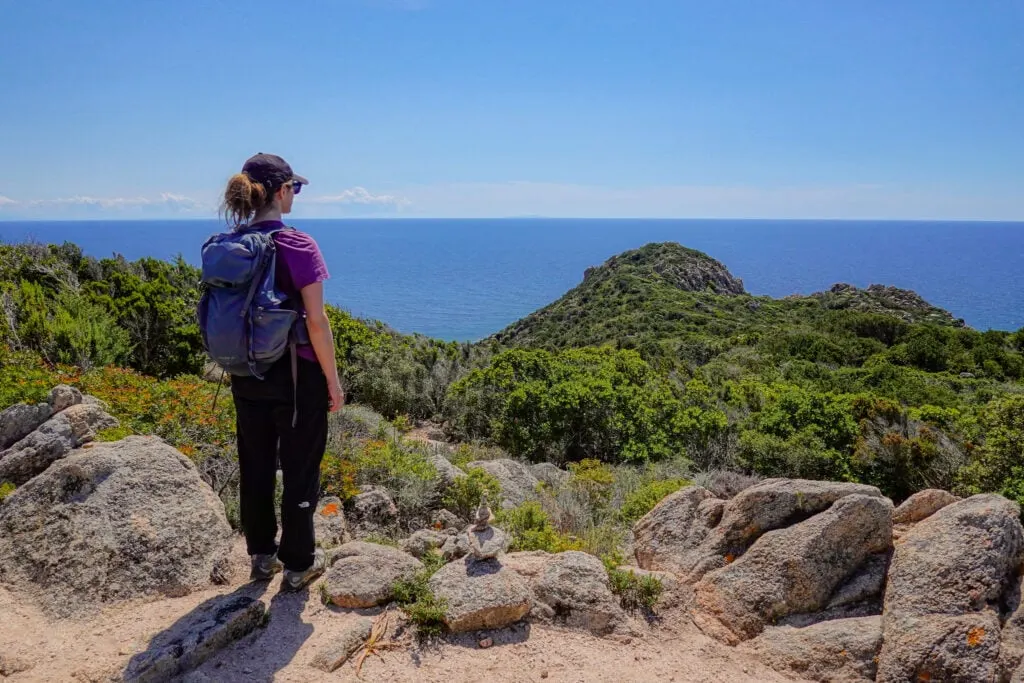 Becks looks at the sea on Capu di Muru
