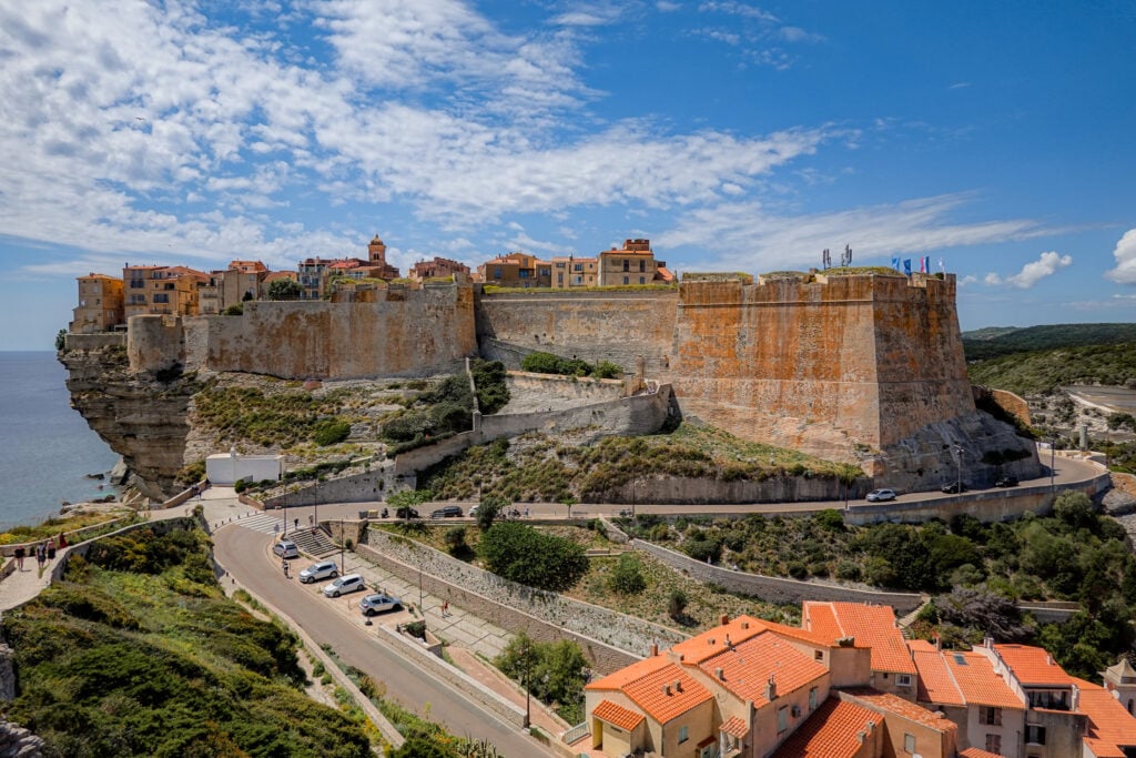 Views of a town called Bonifacio from the trailhead of Campu Rumanilu, which is also known as the Bonifacio Cliff Walk