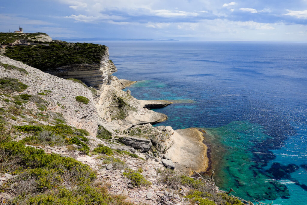 Views of white sea cliffs and turquoise seas from a trail called Campu Rumanilu, which is also known as the Bonifacio Cliff Walk