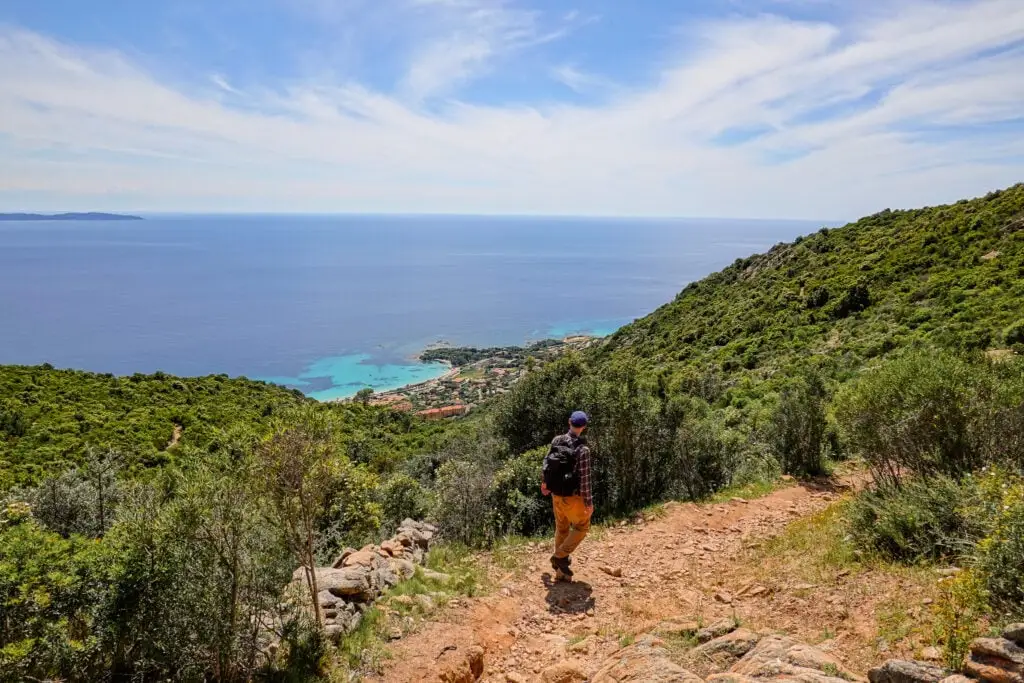Dan walks on a trail called Sentier des Crêtes Ajaccio, that overlooks the sea