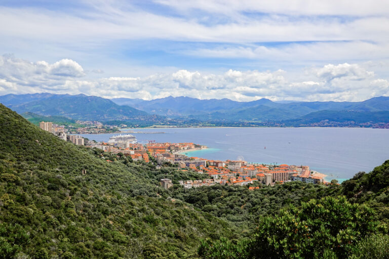 Views of a coastal city called Ajaccio from a trail called Sentier des Crêtes Ajaccio