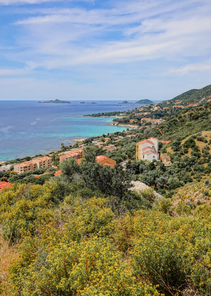 Views of the coastline and dense shrubland observed during a walk called Sentier des Crêtes Ajaccio