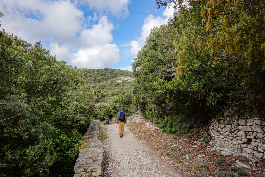 Dan walks on a trail called Strada Vecia in Corsica