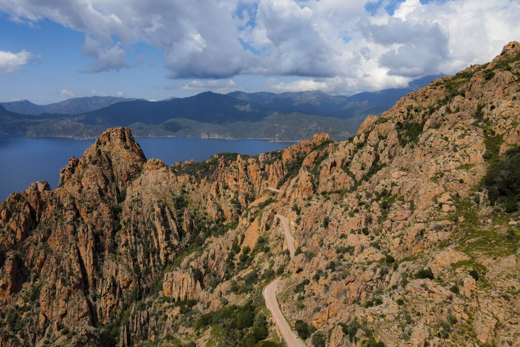 A coastal landscape consisting of red granite rock