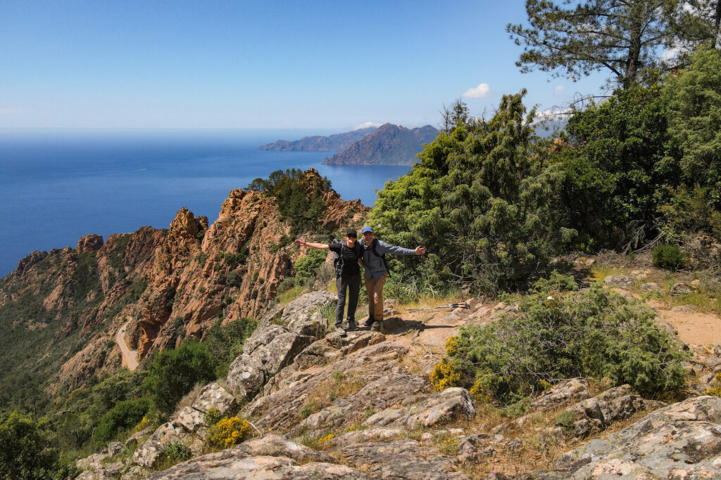 Beck and Dan pose for a photo on the Calanques de Piana Hike